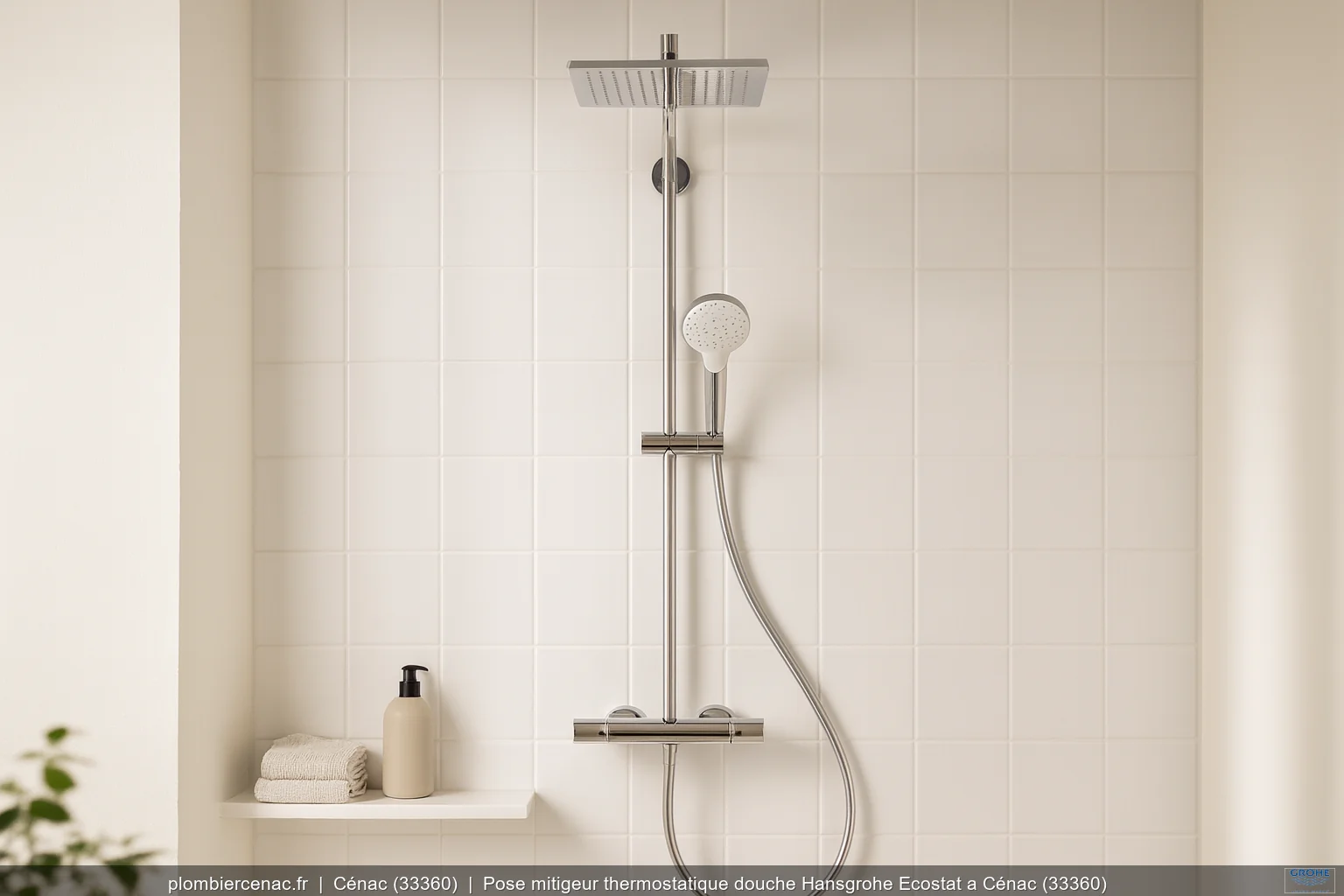 Pose mitigeur thermostatique douche Hansgrohe Ecostat a Cénac (33360)