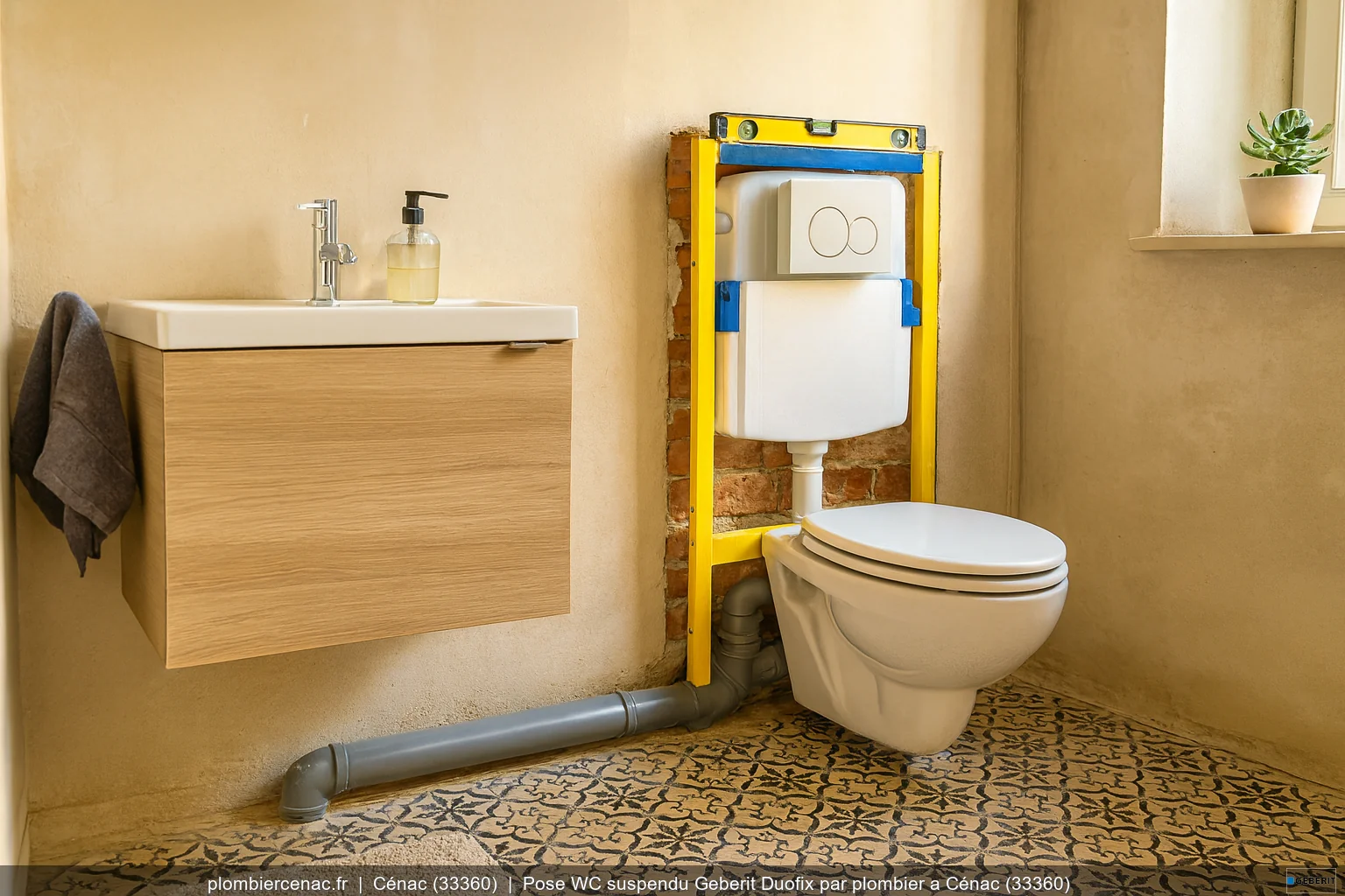 Pose WC suspendu Geberit Duofix par plombier a Cénac (33360)